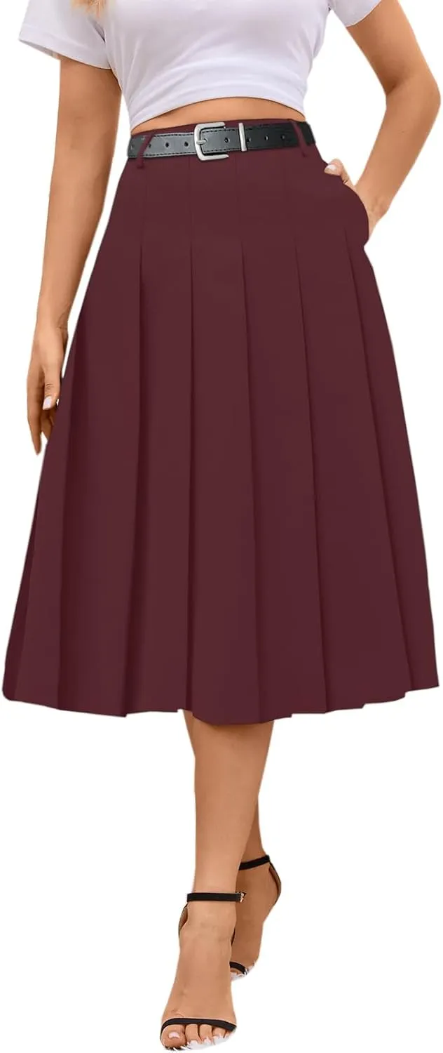 SANGTREE Women's Girls A-Line Long Pleated High Waist Fashion Skirt, School Uniform Cosplay