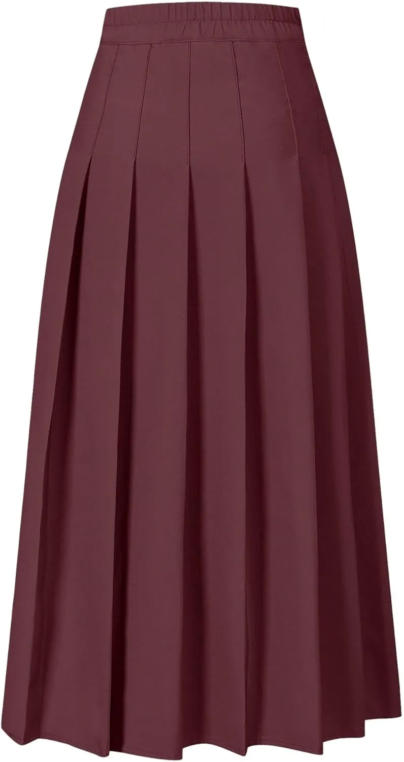 SANGTREE Women's Girls A-Line Long Pleated High Waist Fashion Skirt, School Uniform Cosplay