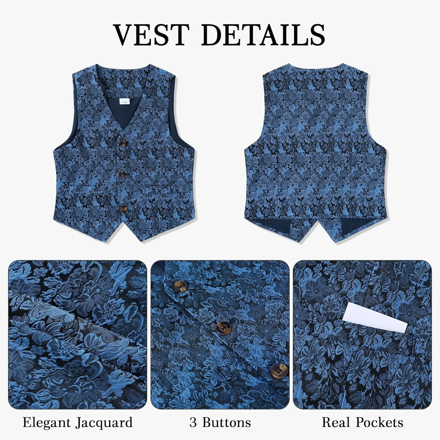 SANMIO Boys Suit 4 Piece Slim Fit Boys Suits Jacket Vest Pants Tie for Kids Suits Sets Boy Formal Tuxedo Set