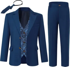SANMIO Boys Suit 4 Piece Slim Fit Boys Suits Jacket Vest Pants Tie for Kids Suits Sets Boy Formal Tuxedo Set