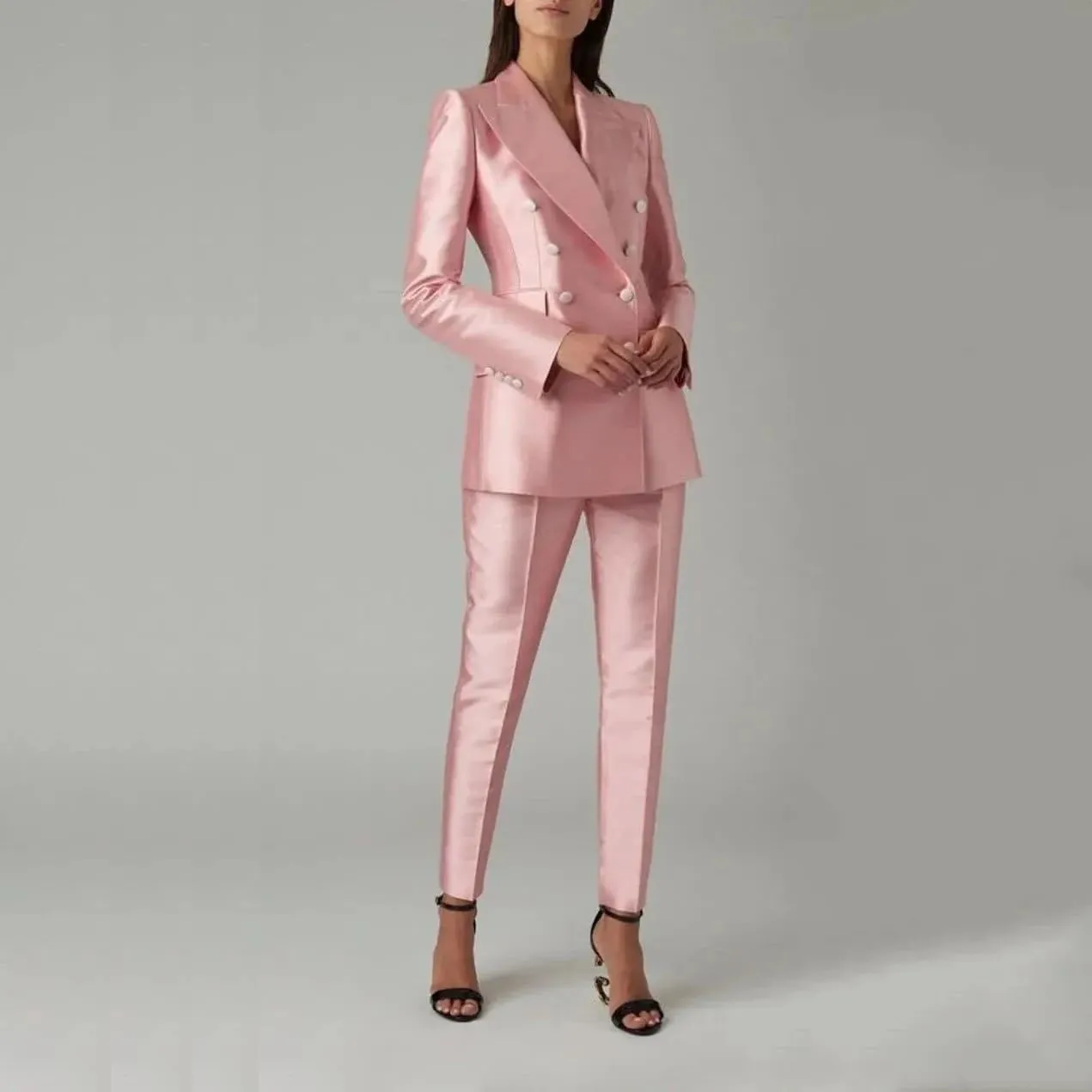 Satin Suit Women Two Piece Outfits Blazer Jacket and Pants Business Fashion Suit Sets (Blazer Pants)