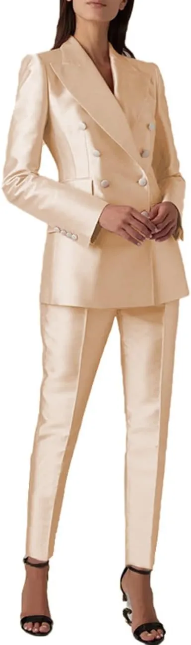 Satin Suit Women Two Piece Outfits Blazer Jacket and Pants Business Fashion Suit Sets (Blazer Pants)