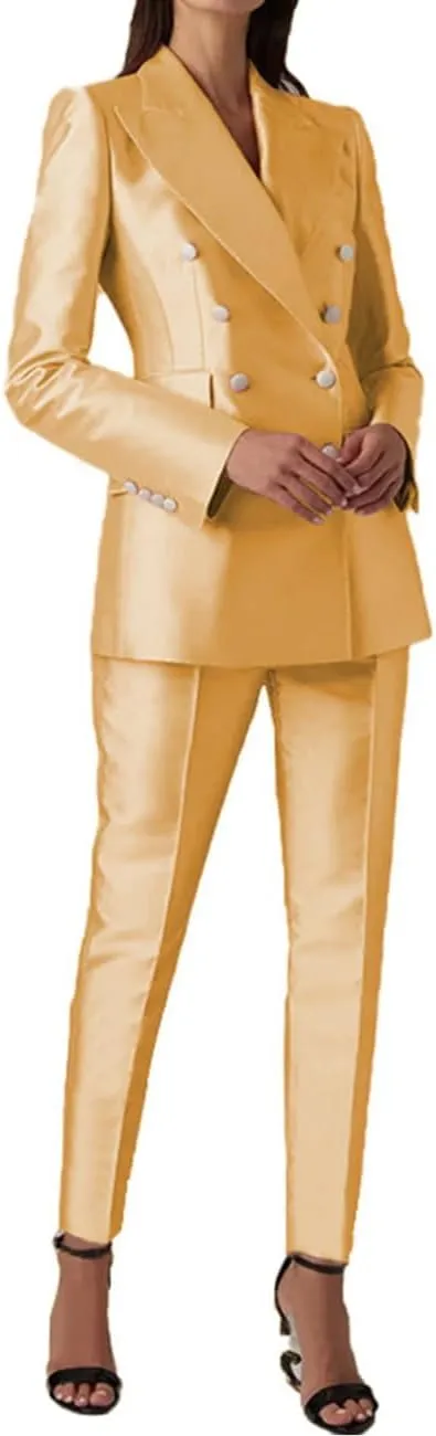 Satin Suit Women Two Piece Outfits Blazer Jacket and Pants Business Fashion Suit Sets (Blazer Pants)