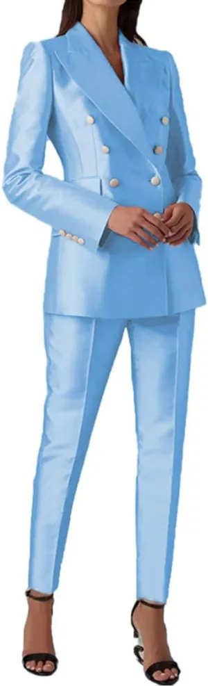 Satin Suit Women Two Piece Outfits Blazer Jacket and Pants Business Fashion Suit Sets (Blazer Pants)