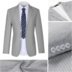 Seersucker Suit Mens Regular Fit Jacket Shorts Casual 2 Piece Pinstripe Suit Holiday Outfits for Summer Wedding