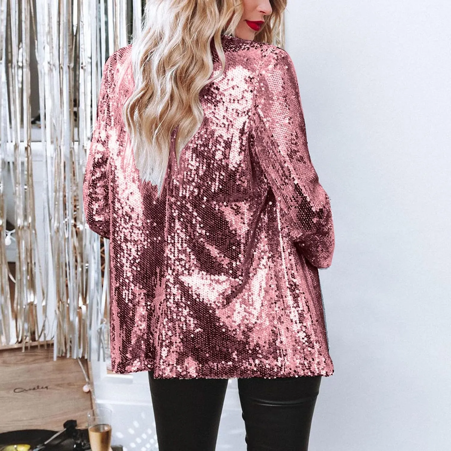 Sequin Blazer for Women Shimmer Jacket Casual Long Sleeve Glitter Party Shiny Lapel Coat Rave Lightweight Blazer Coat