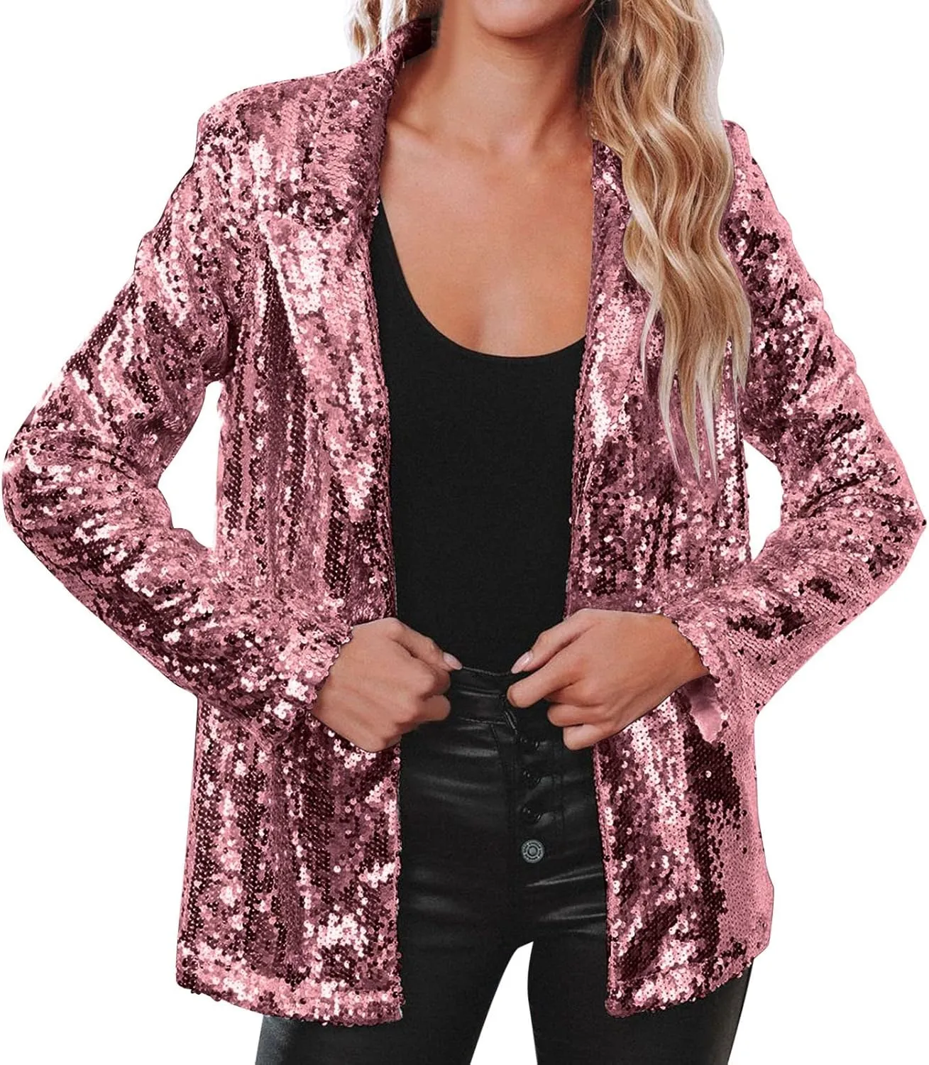 Sequin Blazer for Women Shimmer Jacket Casual Long Sleeve Glitter Party Shiny Lapel Coat Rave Lightweight Blazer Coat