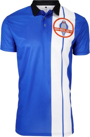 Shelby American Royal Blue Two Stripe Polo Performance, Quick Dry, Moisture Wicking Fabric | Officially Licensed Shelby Product | Large