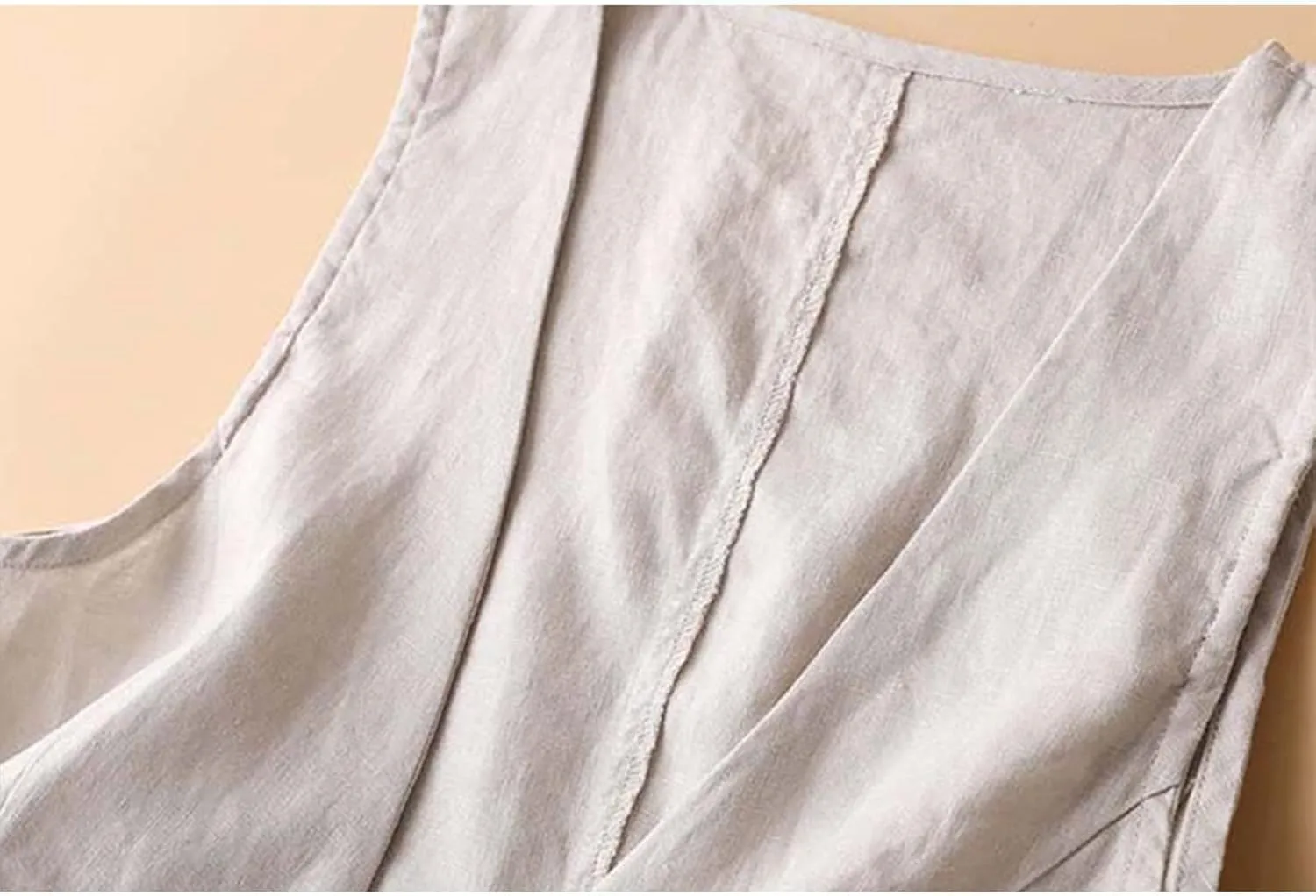 Shiyifa Women's Sleeveless Cotton Linen Vest Button Down V Neck Waistcoat Jacket
