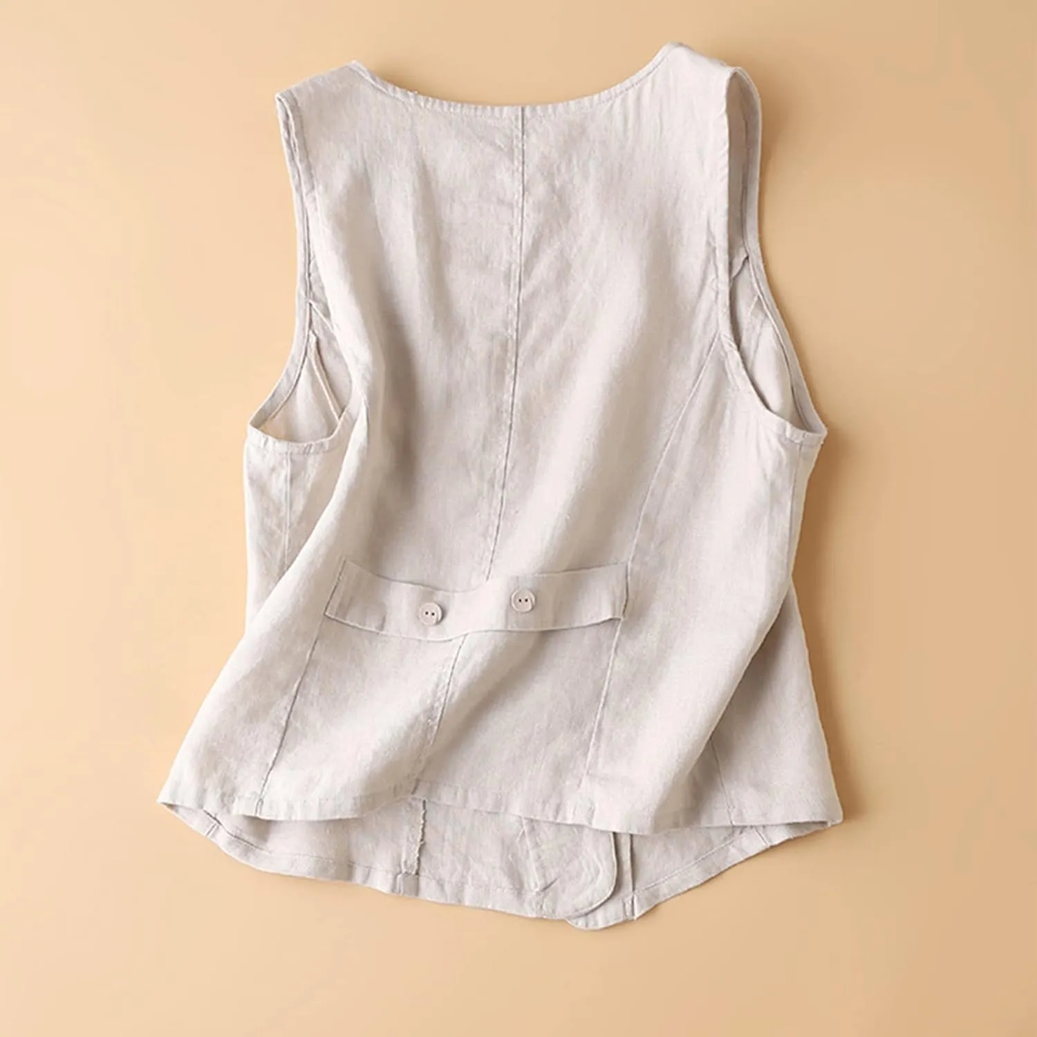 Shiyifa Women's Sleeveless Cotton Linen Vest Button Down V Neck Waistcoat Jacket