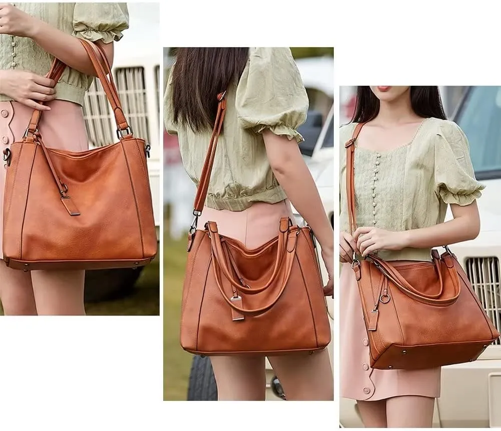 Shoulder Bag for Women Vintage PU Leather Crossbody Purse Waterproof Tote Work Bag Large Travel Top Handle Satchel