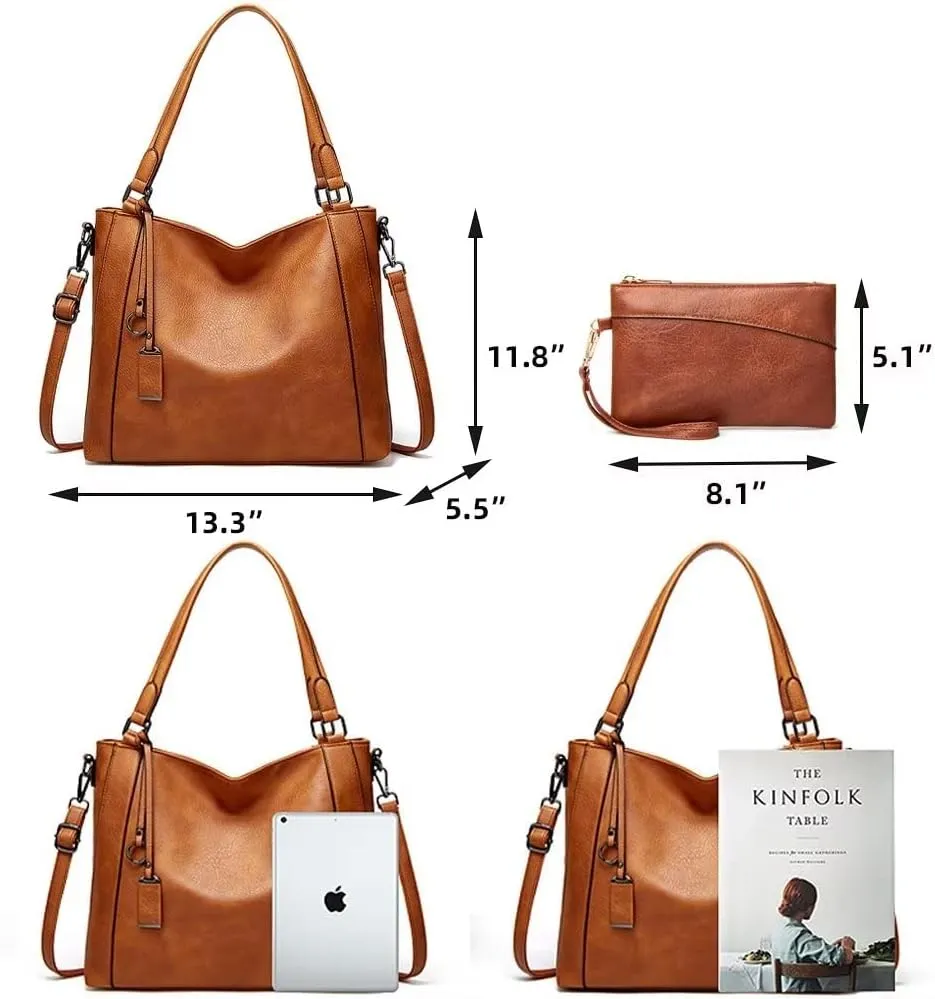 Shoulder Bag for Women Vintage PU Leather Crossbody Purse Waterproof Tote Work Bag Large Travel Top Handle Satchel