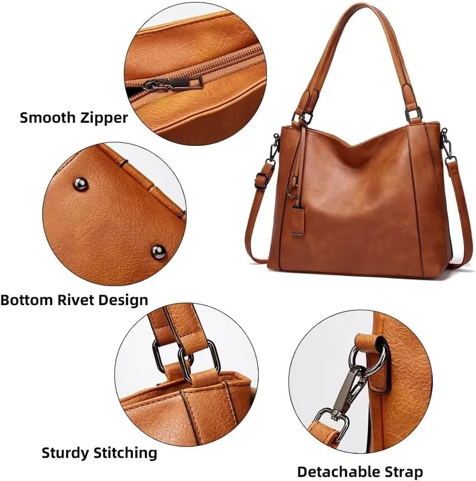 Shoulder Bag for Women Vintage PU Leather Crossbody Purse Waterproof Tote Work Bag Large Travel Top Handle Satchel