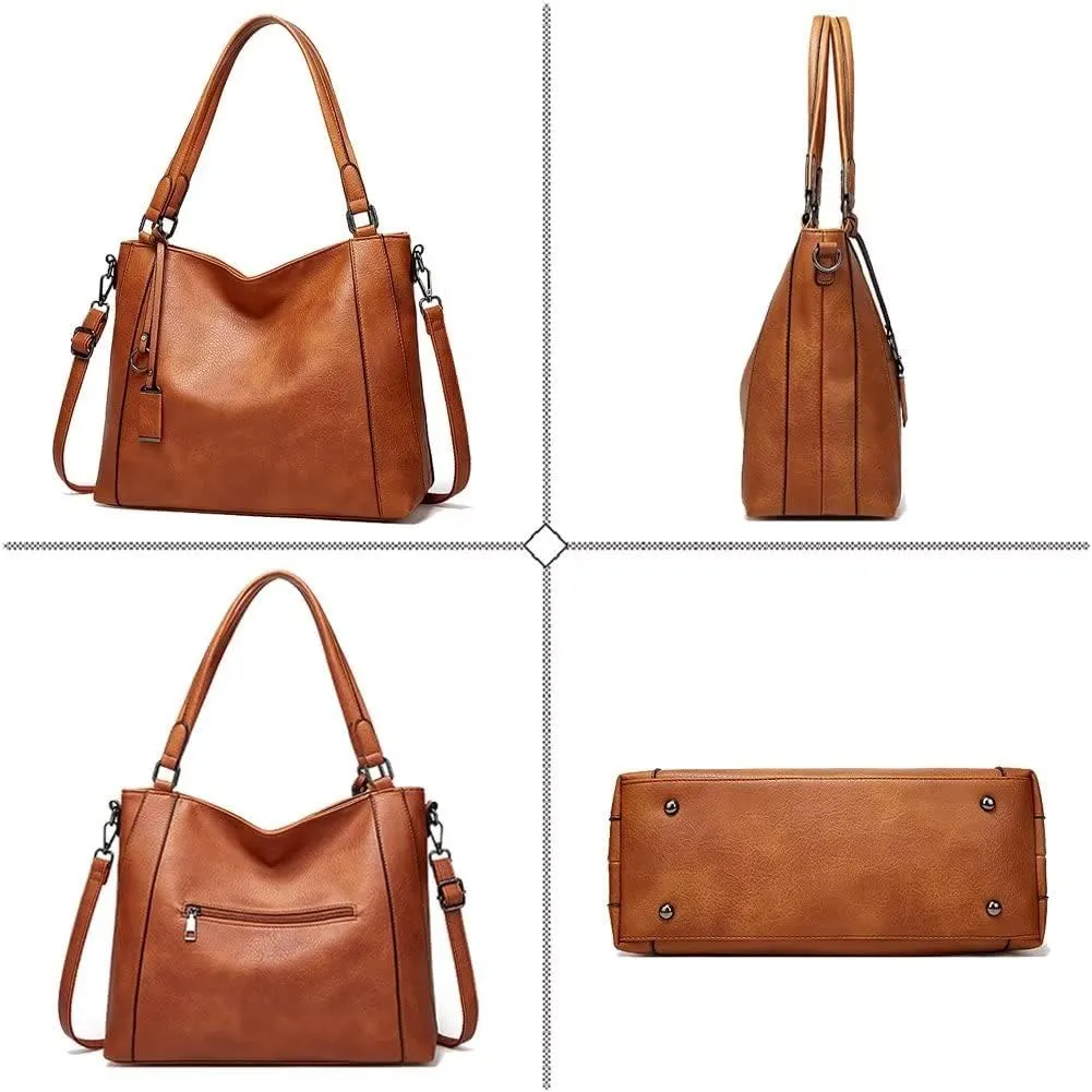 Shoulder Bag for Women Vintage PU Leather Crossbody Purse Waterproof Tote Work Bag Large Travel Top Handle Satchel