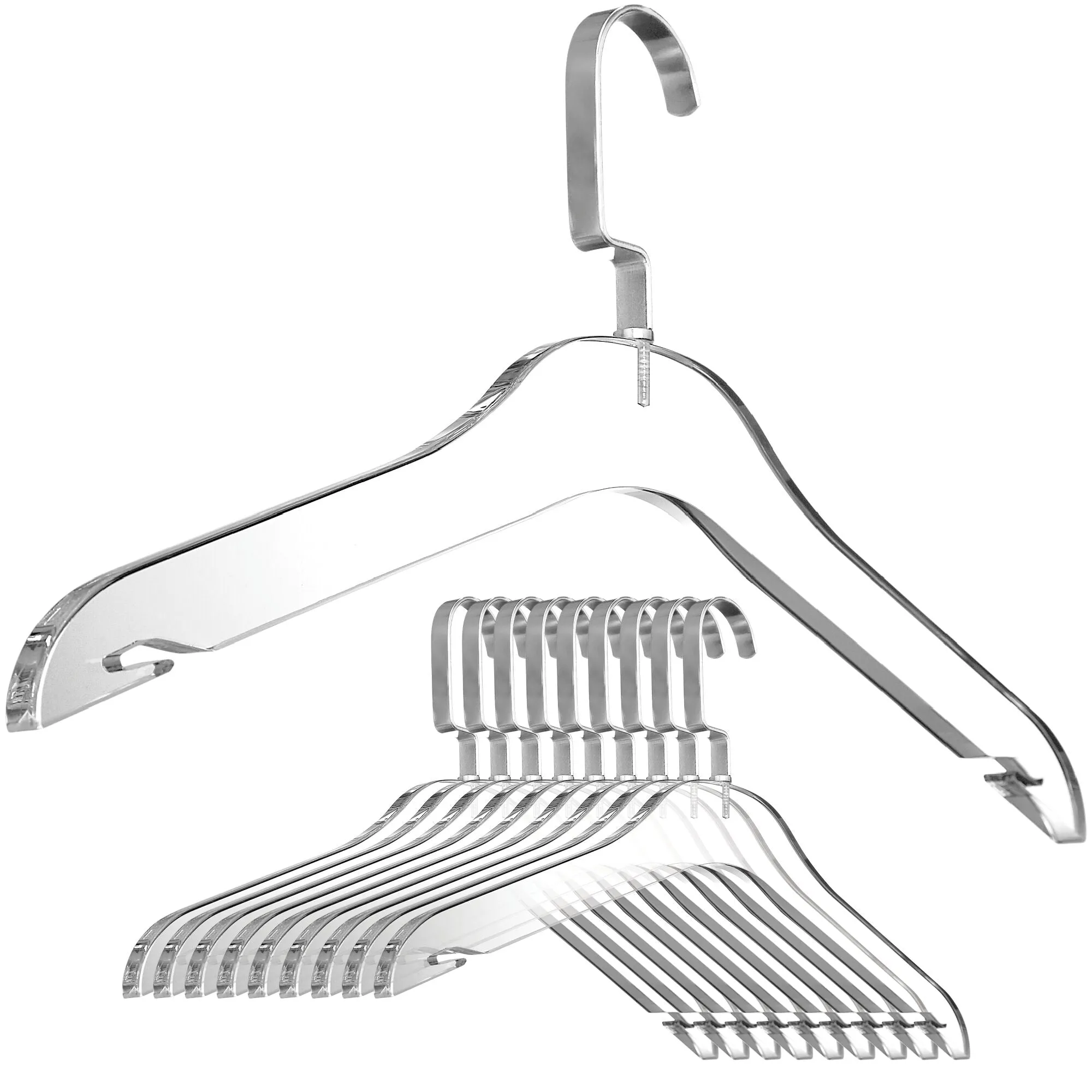 Simply Brilliant Acrylic Clothes Hangers with Silver Colored Hooks - 10 Pack