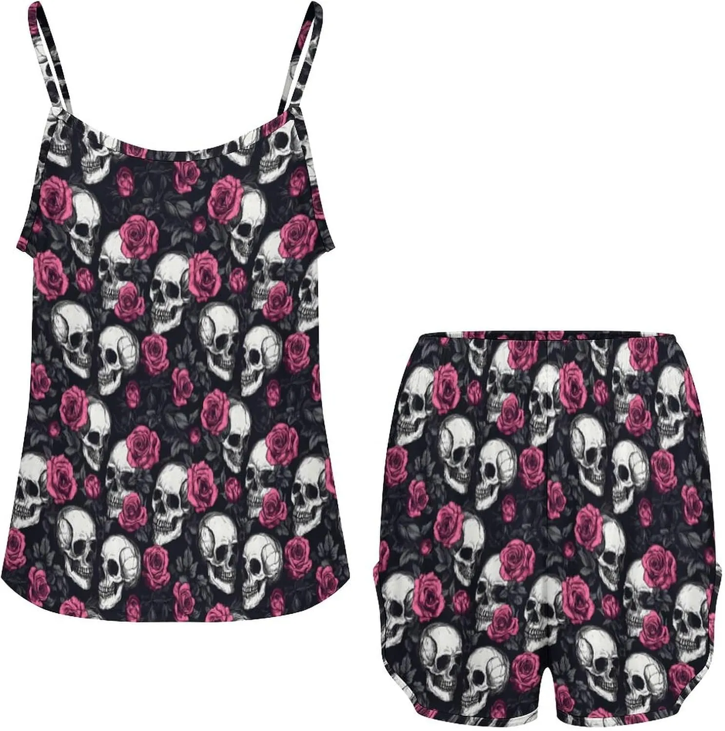 Skull And Roses Pajamas for Women Set Tank Top Pjs And Shorts Sleepwear Loungewear Sets