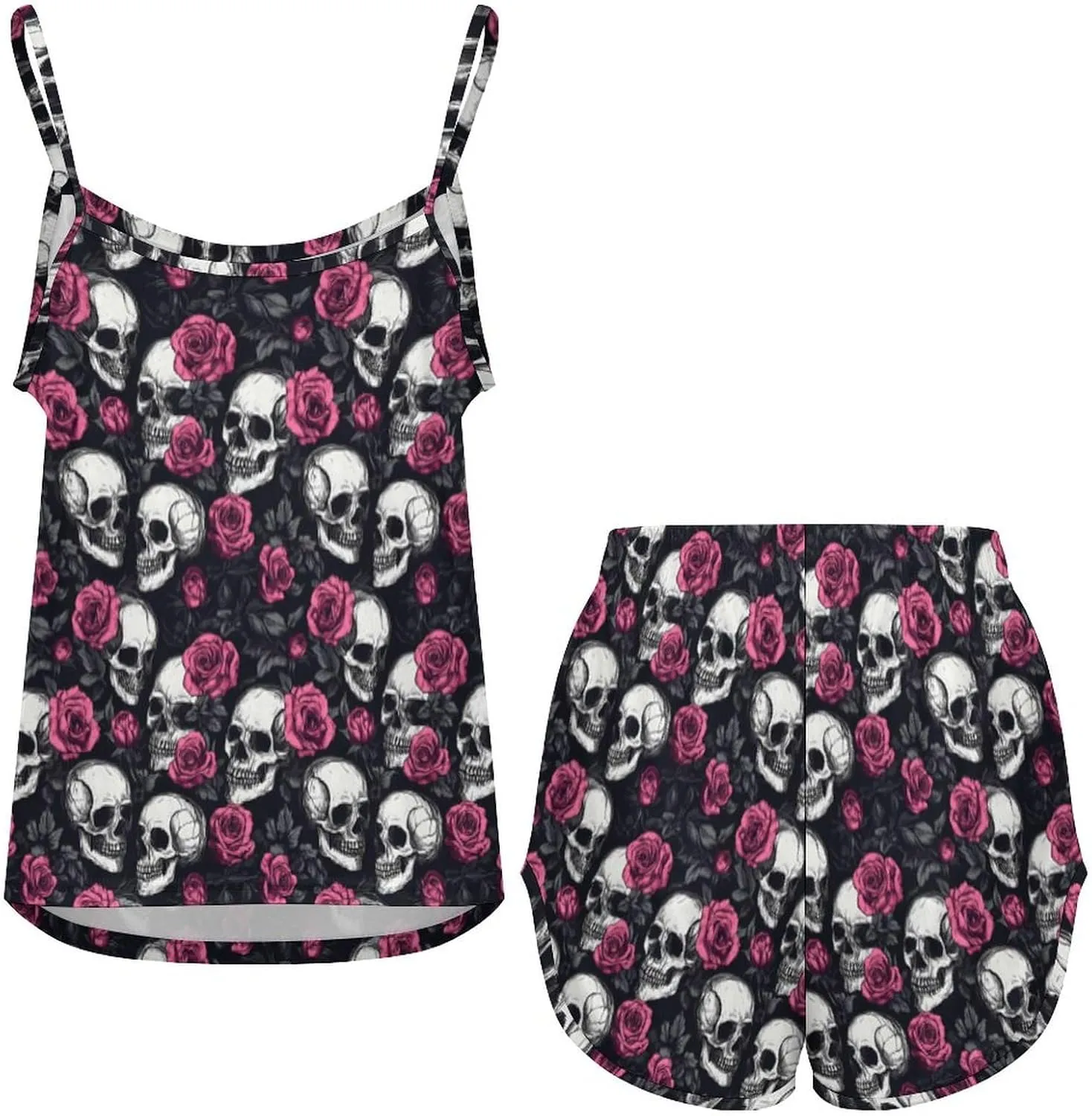 Skull And Roses Pajamas for Women Set Tank Top Pjs And Shorts Sleepwear Loungewear Sets