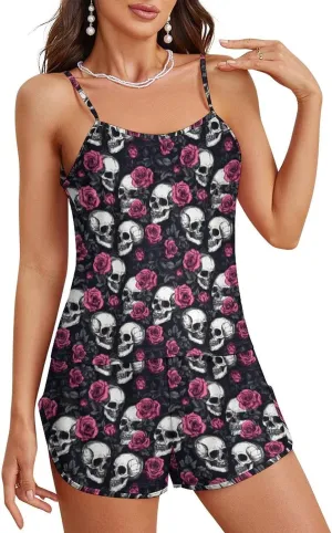 Skull And Roses Pajamas for Women Set Tank Top Pjs And Shorts Sleepwear Loungewear Sets