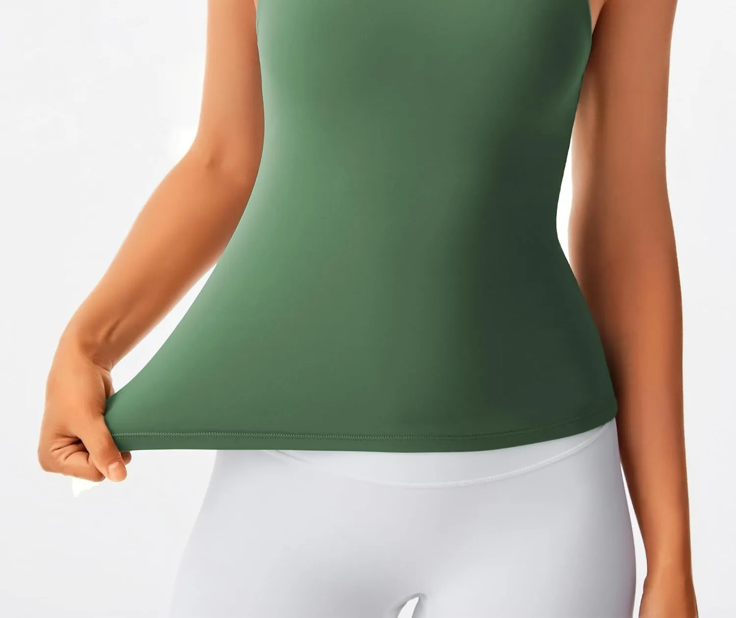 Smooth Workout Tank Top with Built-in Bra for Women Cross Back Athletic Yoga Tops Stretchy Sports Camisole for Gym Pilates