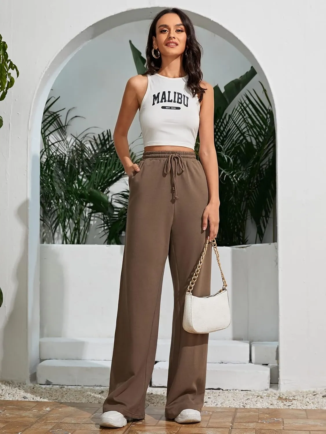 SOLY HUX Women's High Waisted Drawstring Wide Leg Long Sweatpants Casual Loose Pants with Pockets