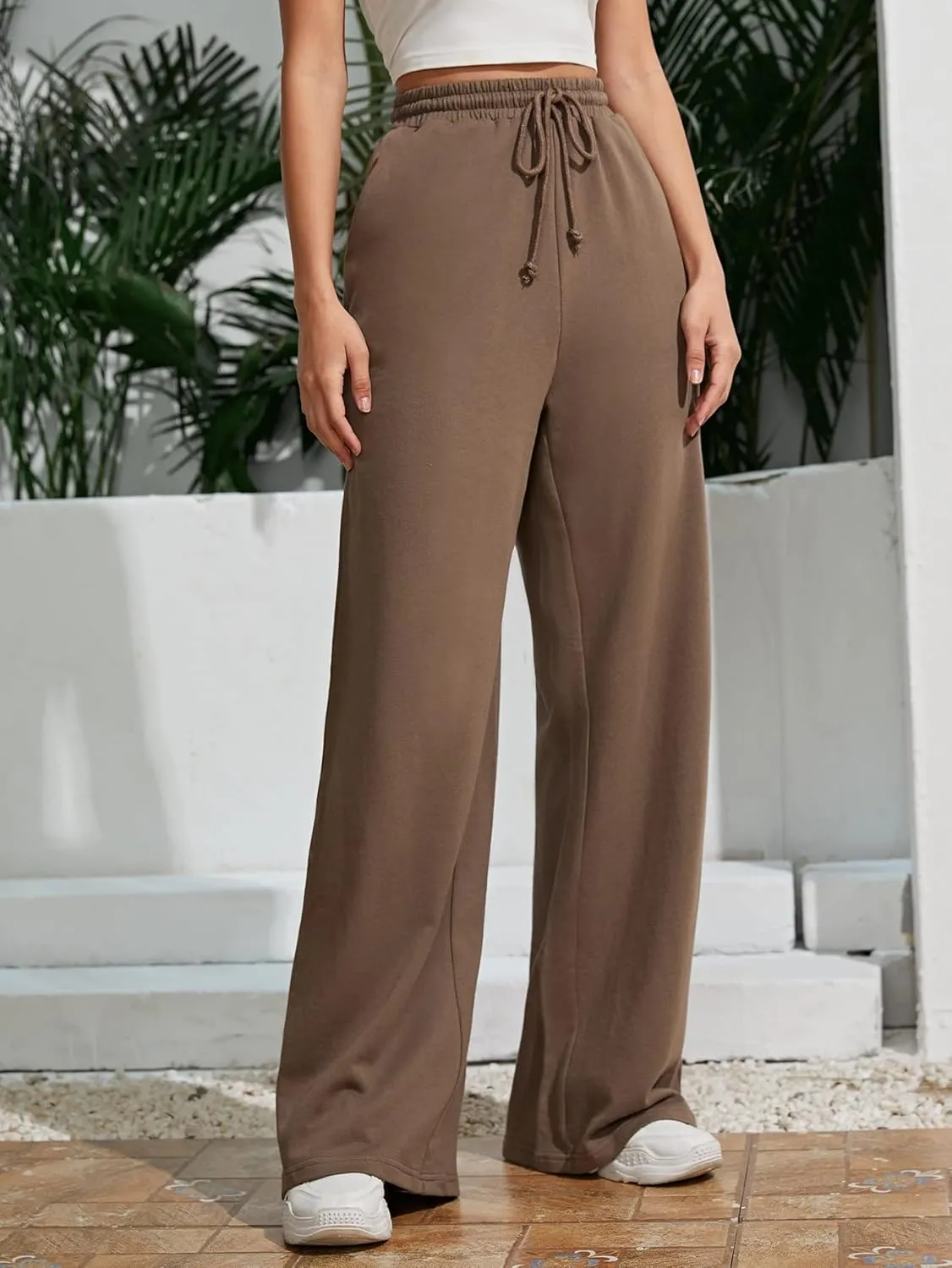 SOLY HUX Women's High Waisted Drawstring Wide Leg Long Sweatpants Casual Loose Pants with Pockets