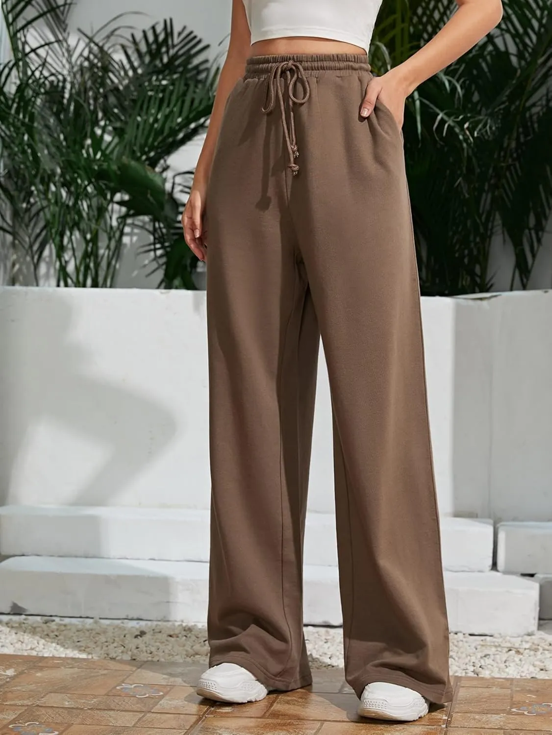SOLY HUX Women's High Waisted Drawstring Wide Leg Long Sweatpants Casual Loose Pants with Pockets