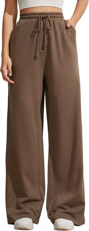 SOLY HUX Women's High Waisted Drawstring Wide Leg Long Sweatpants Casual Loose Pants with Pockets