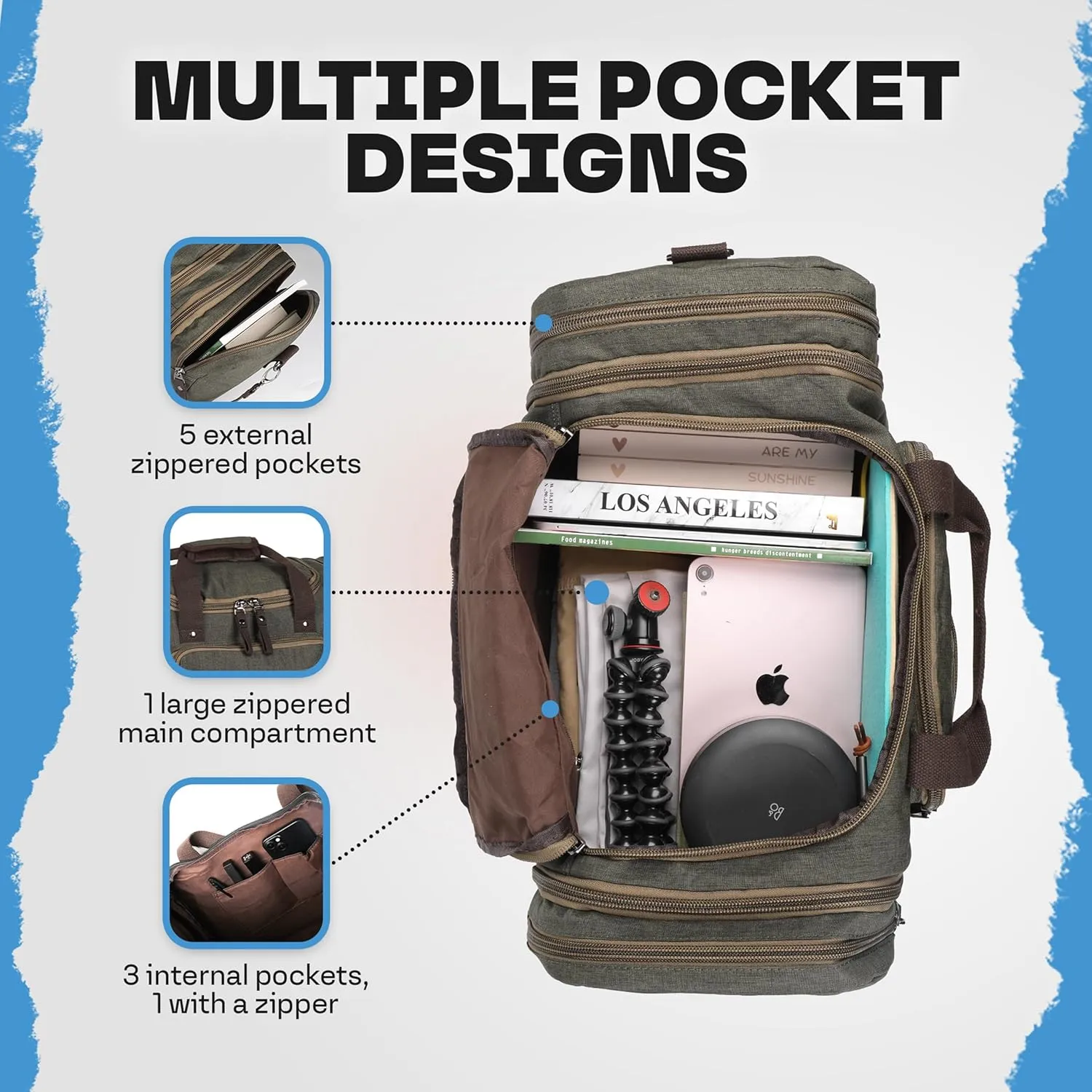 Stylish Duffle Bag for Travel  Expandable to 40L Lightweight and Waterproof Weekender Bag with Multiple Pockets and Adjustable Shoulder Strap for Men & Women  A Premium Carry On Duffle Bag