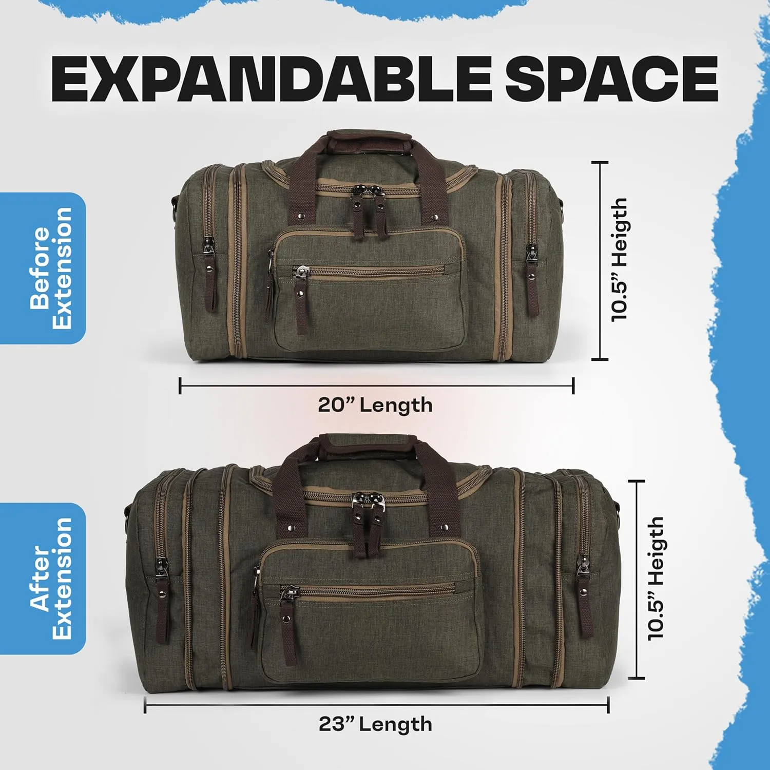 Stylish Duffle Bag for Travel  Expandable to 40L Lightweight and Waterproof Weekender Bag with Multiple Pockets and Adjustable Shoulder Strap for Men & Women  A Premium Carry On Duffle Bag