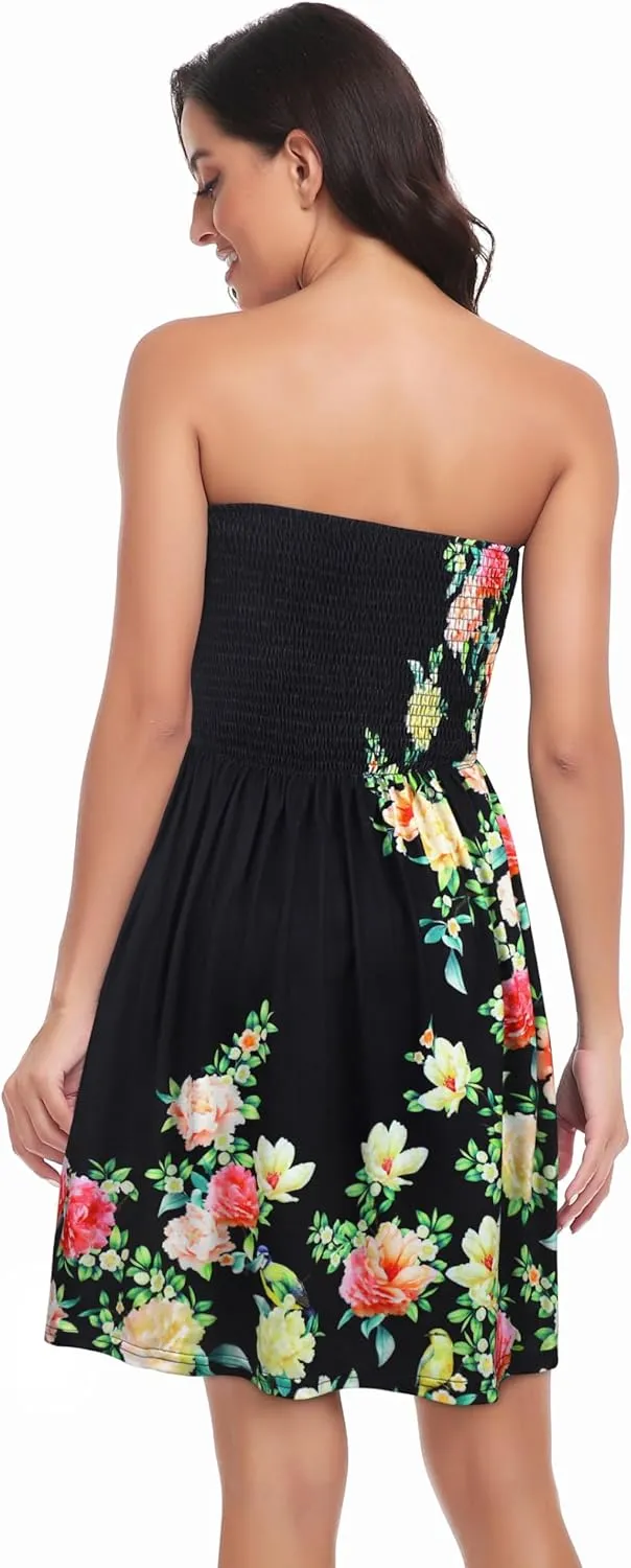 Summer Dress for Women Beach Boho Strapless Cover Ups Off Shoulder Floral Sundresses
