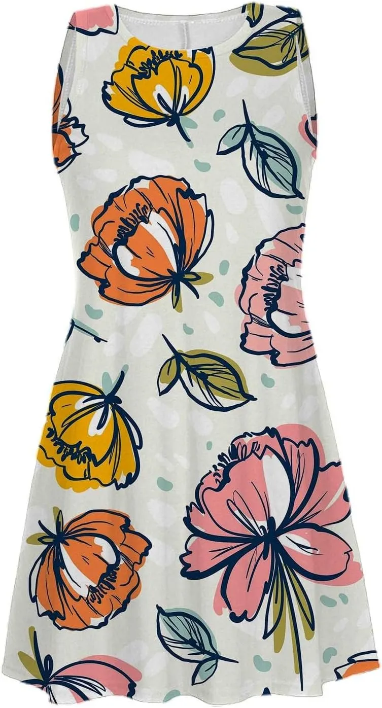 Summer Dresses for Women 2024 Floral Print Beach Party Sundress Sleeveless Fashion Cocktail Dress Casual Pockets Boho Dress