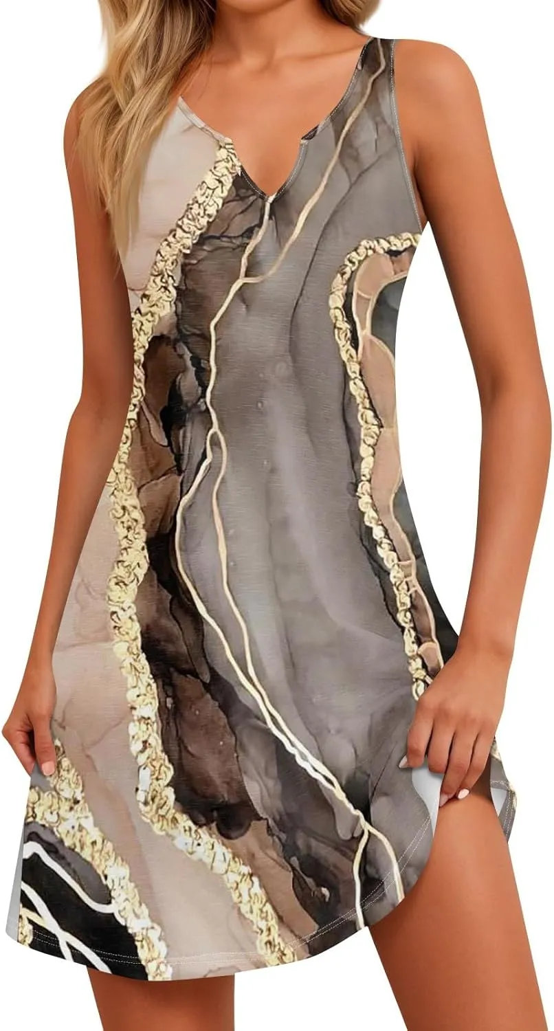 Summer Dresses for Women 2025 Mini Dresses Sleeveless V Neck Floral Swing Going Out Beach Vacation Sundress Casual Outfits