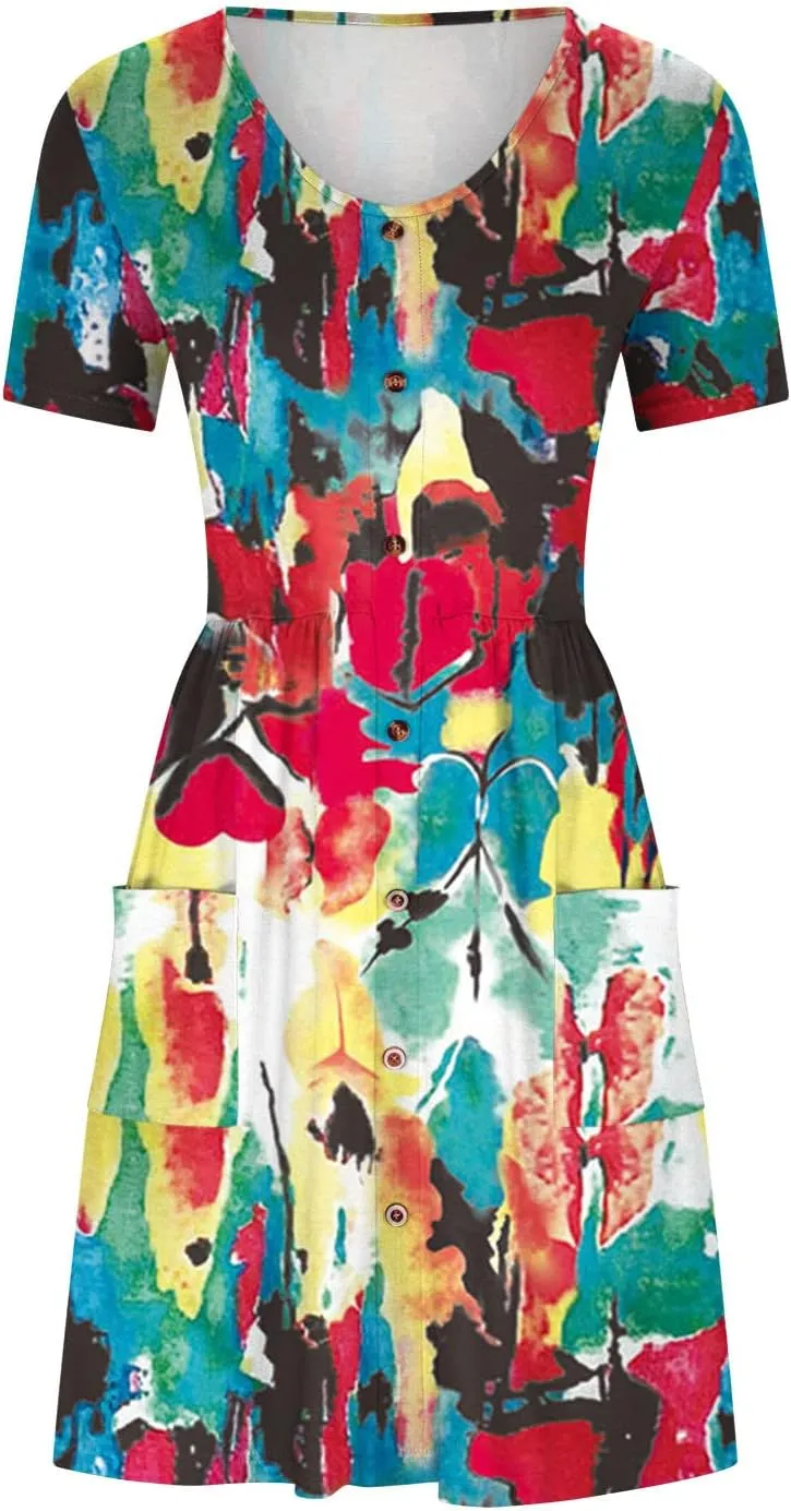 Summer Dresses for Women 2025 Vacation Button Down Mini Dresses Beach Casual Loose Trendy Floral Hawaiian Dress