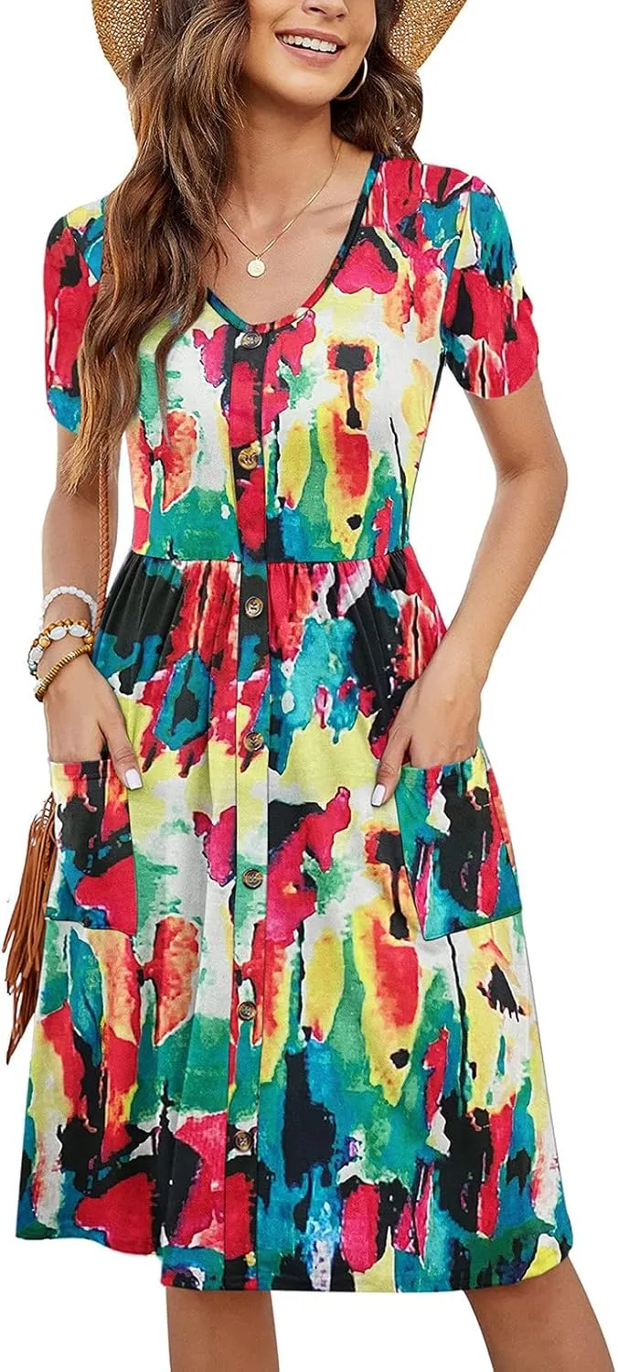 Summer Dresses for Women 2025 Vacation Button Down Mini Dresses Beach Casual Loose Trendy Floral Hawaiian Dress