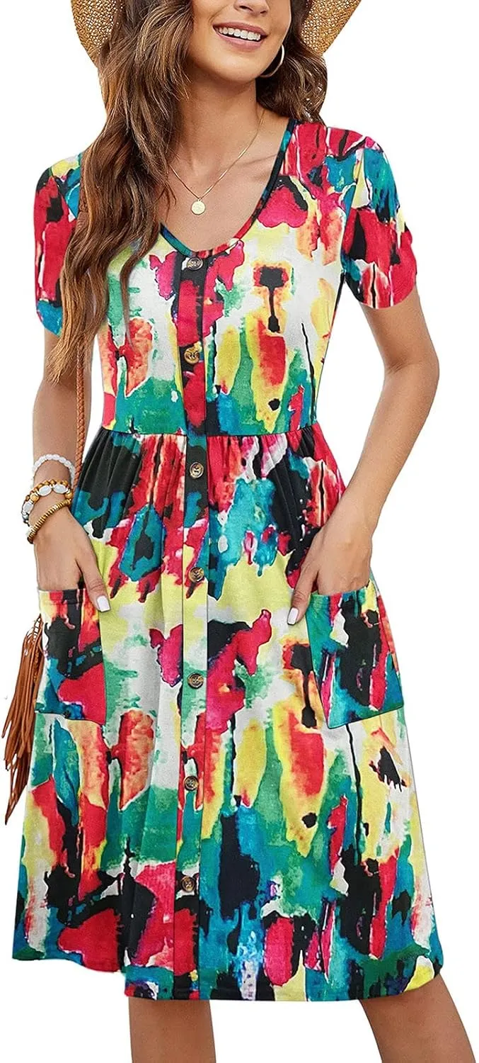 Summer Dresses for Women 2025 Vacation Button Down Mini Dresses Beach Casual Loose Trendy Floral Hawaiian Dress