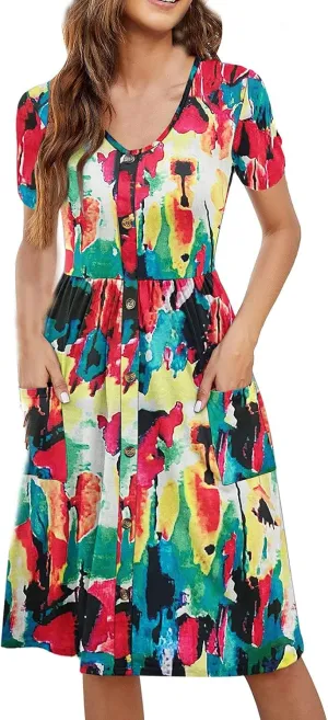 Summer Dresses for Women 2025 Vacation Button Down Mini Dresses Beach Casual Loose Trendy Floral Hawaiian Dress