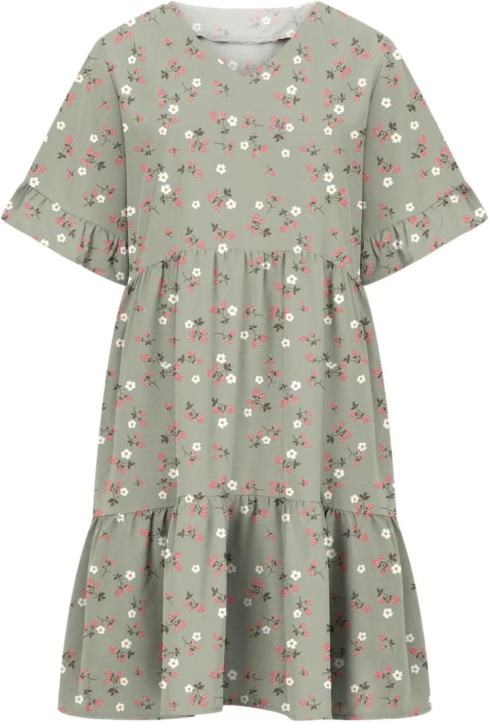 Summer Dresses for Women Loose Fit Tunic Dress with Pockets Casual V-Neck Mini Dress Short Sleeve Ruffle Prom Dress