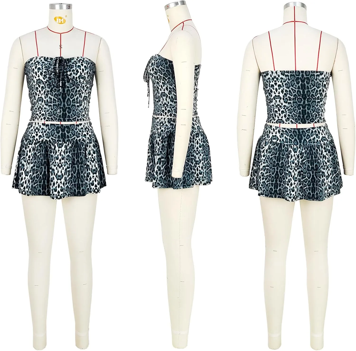 Summer Two Piece Outfits for Women Y2K Going Out Tie Ruched Tube Crop Tops Low Rise Pleated Mini Skort Skirt Sets