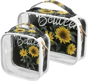 Sunflower-pattern 2 Pack Clear Toiletry Bag Women Men, Portable Waterproof Clear Pouch, Cosmetic Bag with Double Zippers Large Opening Traveling with Handle for Bathroom Traveling Vacation Organizing