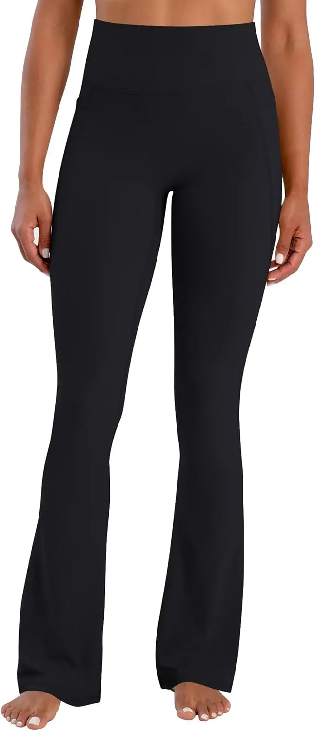 Sunzel No Front Seam Flare Leggings for Women with Pockets Hidden Butt Lifting Scrunch Tummy Control Mini Flared Yoga Pants