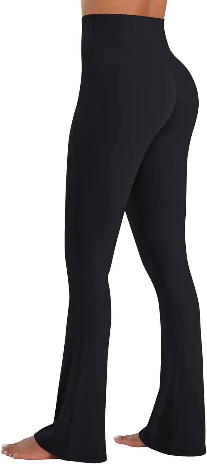 Sunzel No Front Seam Flare Leggings for Women with Pockets Hidden Butt Lifting Scrunch Tummy Control Mini Flared Yoga Pants