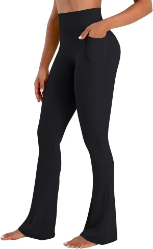 Sunzel No Front Seam Flare Leggings for Women with Pockets Hidden Butt Lifting Scrunch Tummy Control Mini Flared Yoga Pants