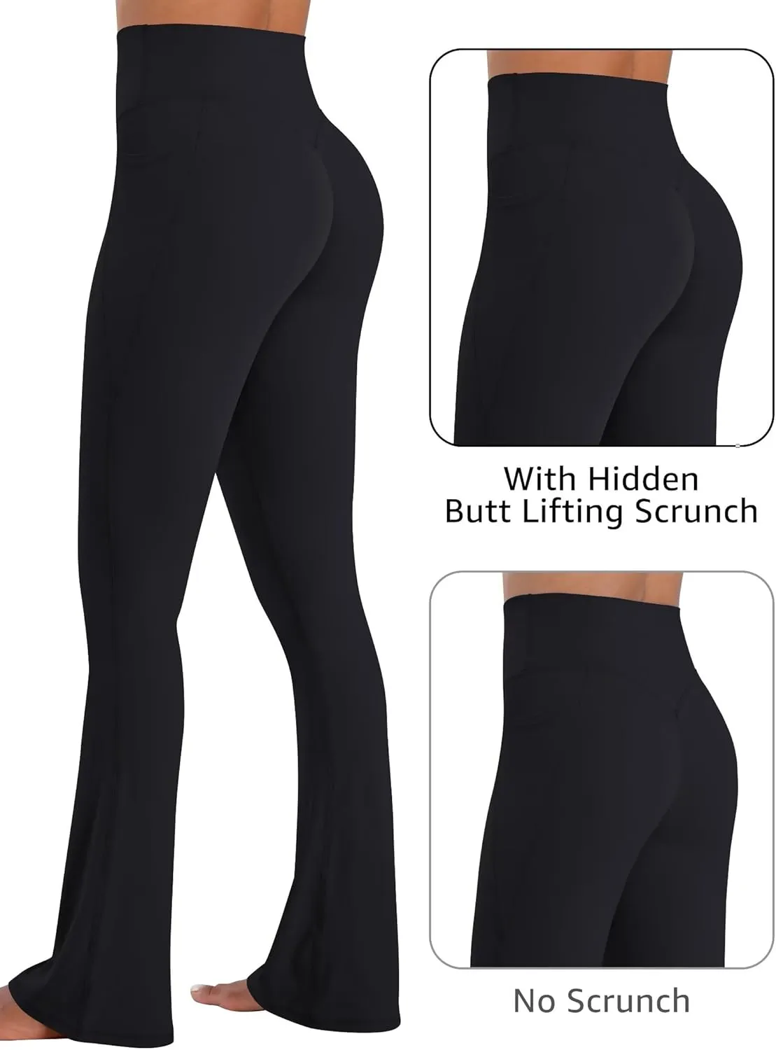 Sunzel No Front Seam Flare Leggings for Women with Pockets Hidden Butt Lifting Scrunch Tummy Control Mini Flared Yoga Pants