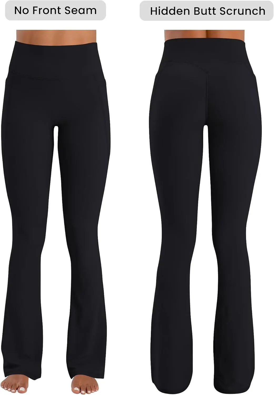 Sunzel No Front Seam Flare Leggings for Women with Pockets Hidden Butt Lifting Scrunch Tummy Control Mini Flared Yoga Pants