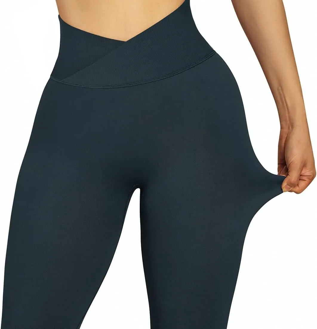 SUUKSESS Women Crossover Seamless Leggings Butt Lifting High Waisted Workout Yoga Pants