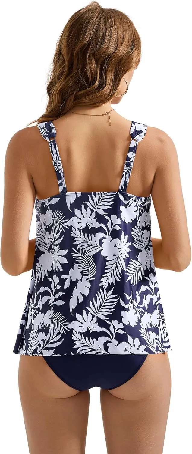 SUUKSESS Women Ruffle High Waisted Tankini Swimsuit Tummy Control Bathing Suit
