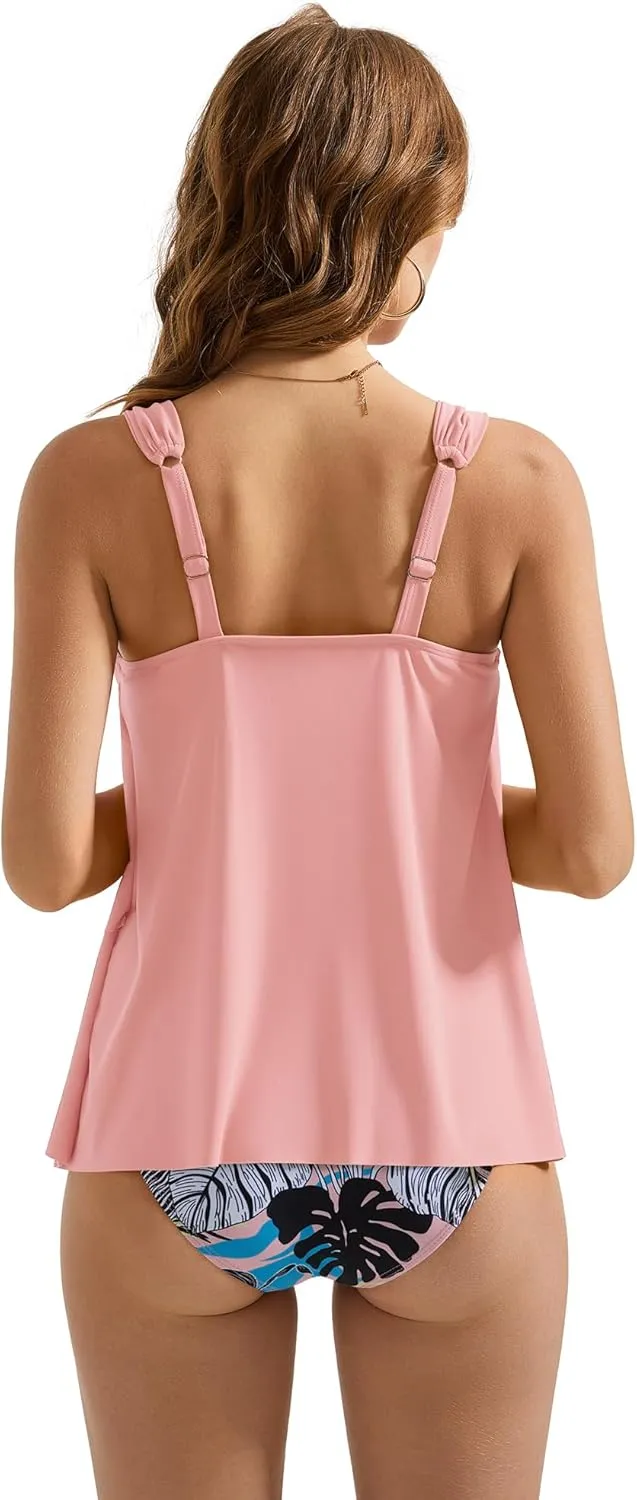 SUUKSESS Women Ruffle High Waisted Tankini Swimsuit Tummy Control Bathing Suit