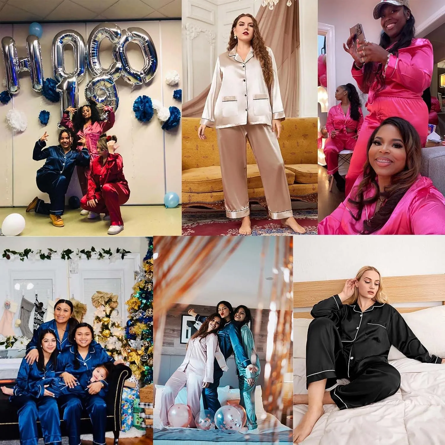 SWOMOG Women Plus Size Long Sleeve Pajamas Silk Satin Pajama Sets Button Down Sleepwear Pjs Loungewear with Pockets