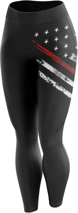Tactical Pro Supply American Flag Leggings for Women, Workout High Waist Yoga Pants for Ladies - RL Crest Black (Small)