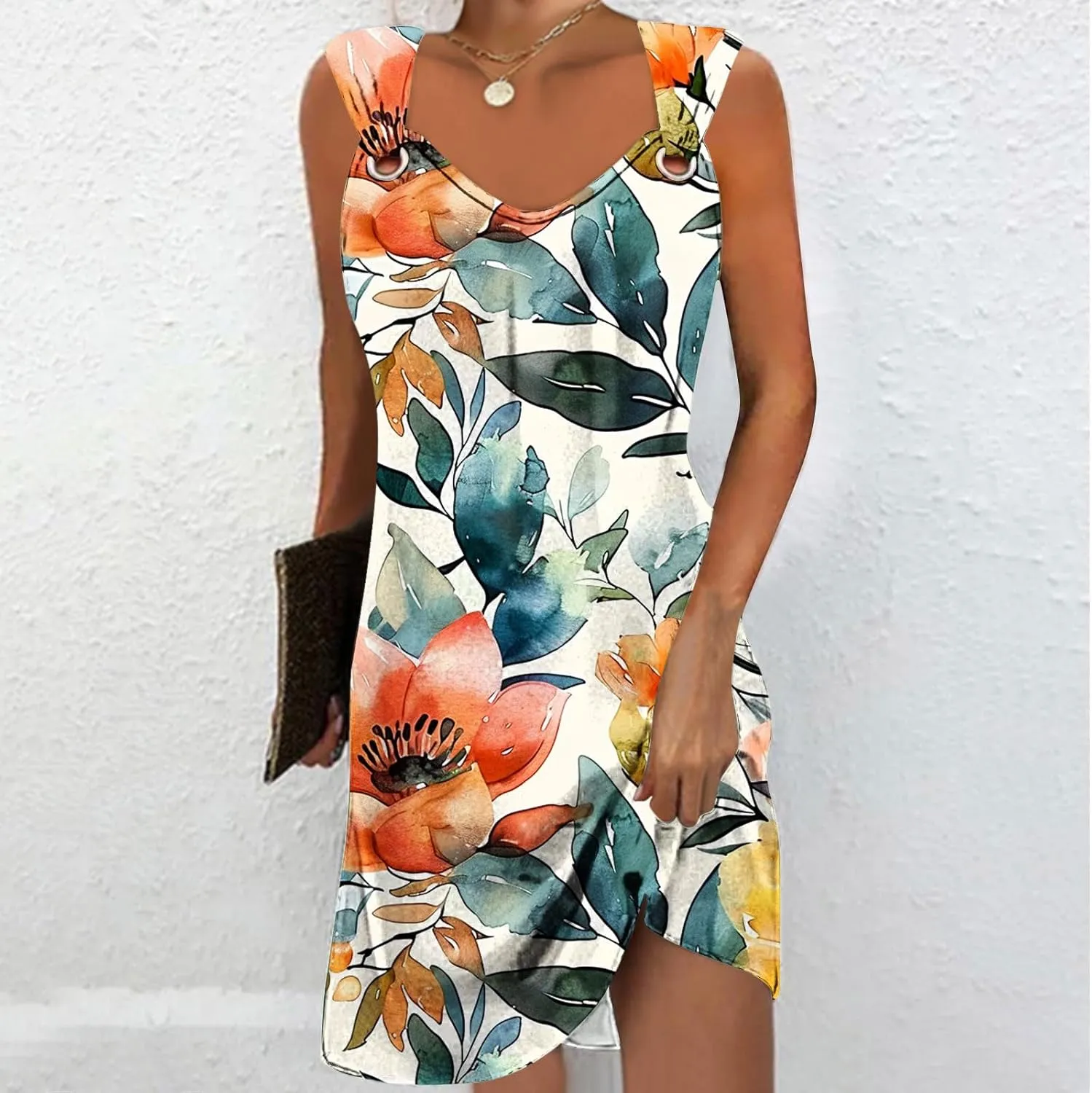 TANGNADE Summer Dresses for Women 2024 Trendy Boho Floral Print Beach Tank Dresses Casual Sleeveless Sundresses